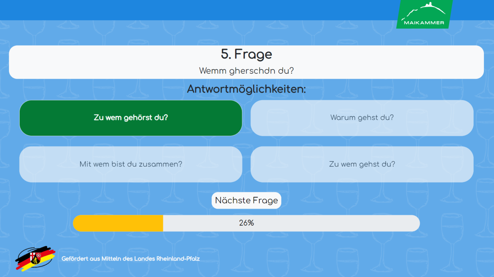 Pfälzisch-Quiz Maikammer: Fragebildschirm